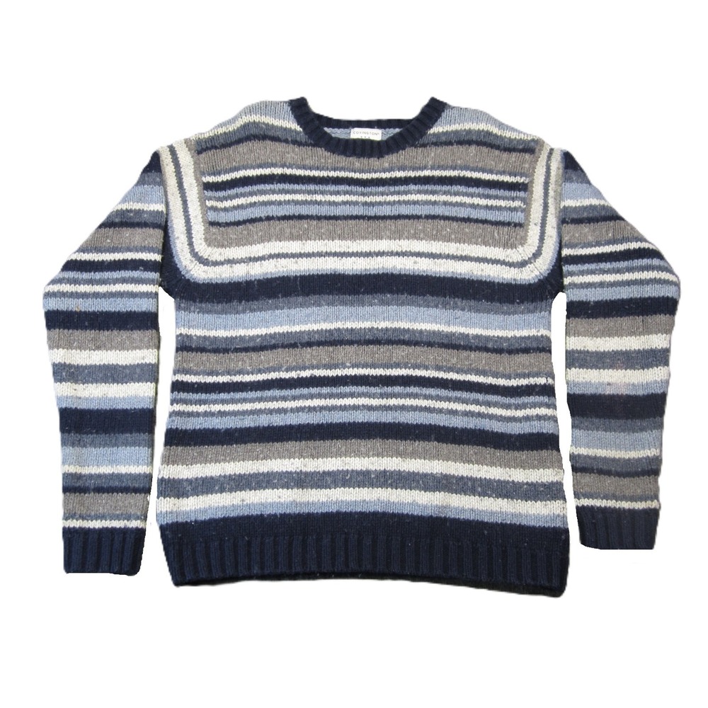 Covington Lambs Wool Sweater L Blue Striped Pullover Cozy Preppy Coastal Grandma